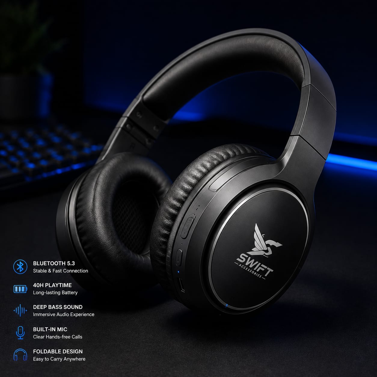 SWIFT Wave X1 wireless headphones with Bluetooth 5.3 and built-in microphone