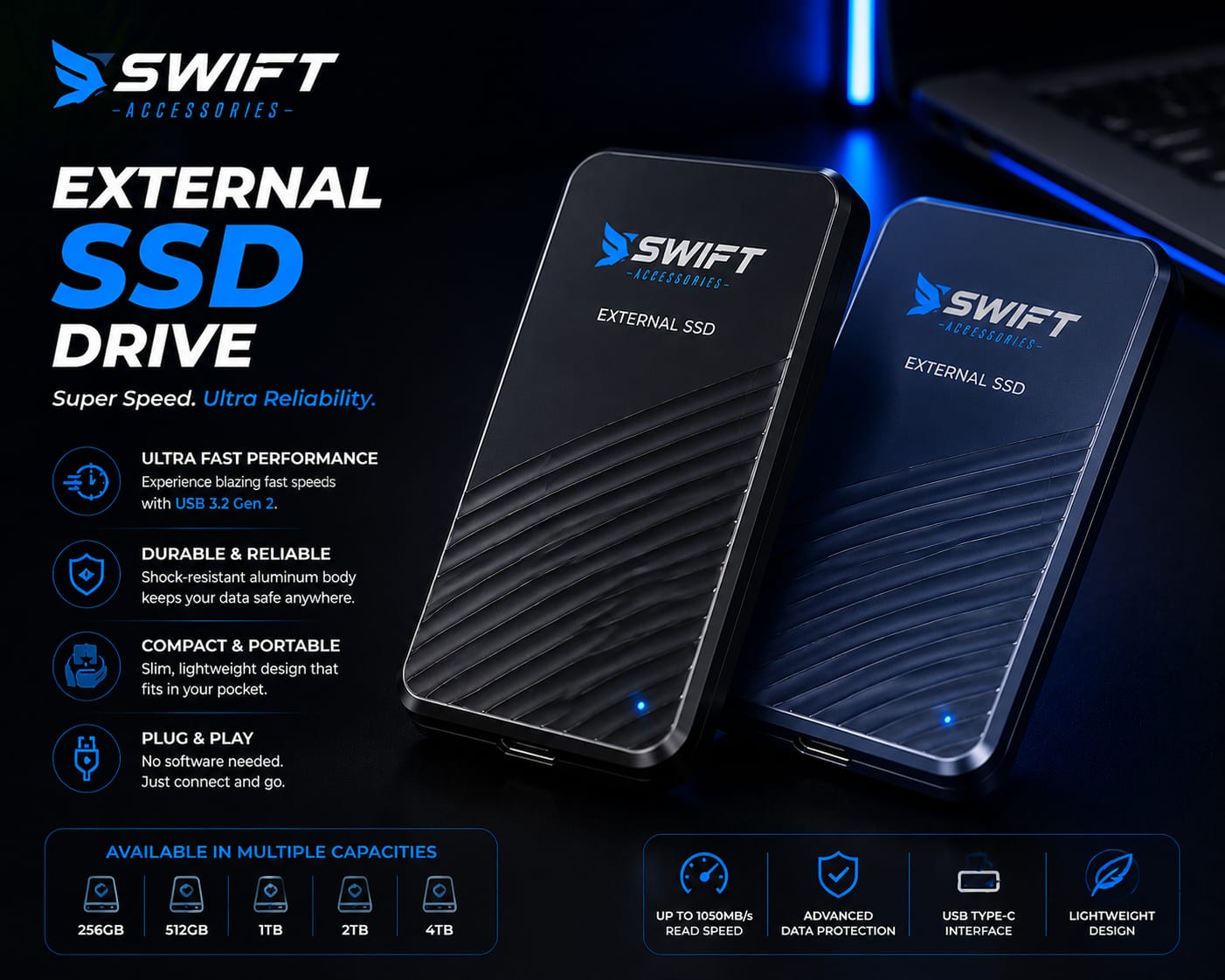 Swift portable external SSD USB 3.2 Gen 2 up to 1050MB/s