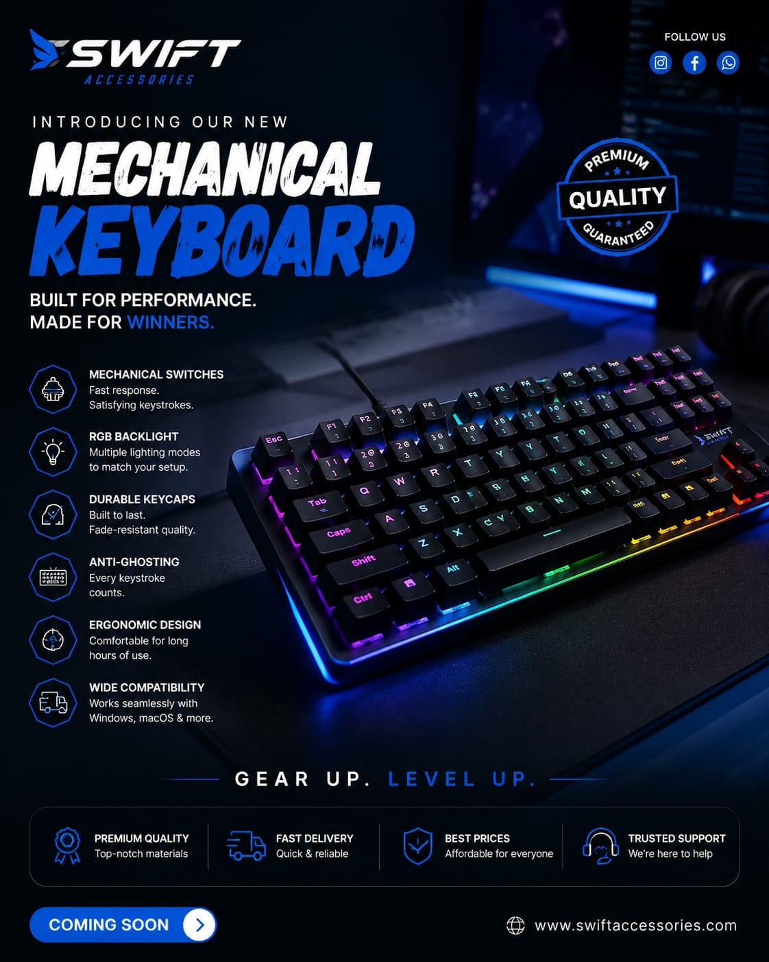 Swift K1 Mechanical Gaming Keyboard RGB | Anti-Ghosting Pakistan 1